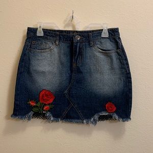 Rue21 denim skirt with rose patchwork size M